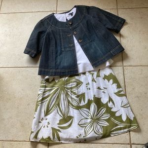 VGUC Ann Taylor Green & White Floral Cotton Skirt